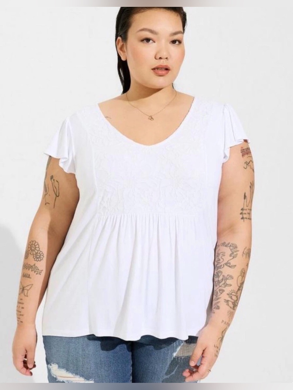 NWT Torrid Super Soft V-Neck Ruffle Tee Women’s Size 4X Short Sleeve White